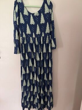 Kids Long Sleeve One-Piece Romper in Navy with White Tree Print